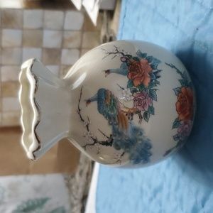 Japanese peacocks and flowers small vase